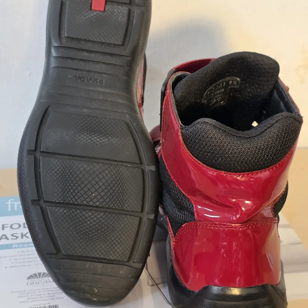 Prada Red and Black High-Top Sneakers with Velcro Straps - Picture 6 of 8